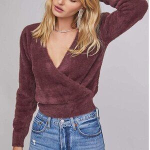 ASTR the Label Sheresa Fuzzy Wrap Sweater in Plum - S